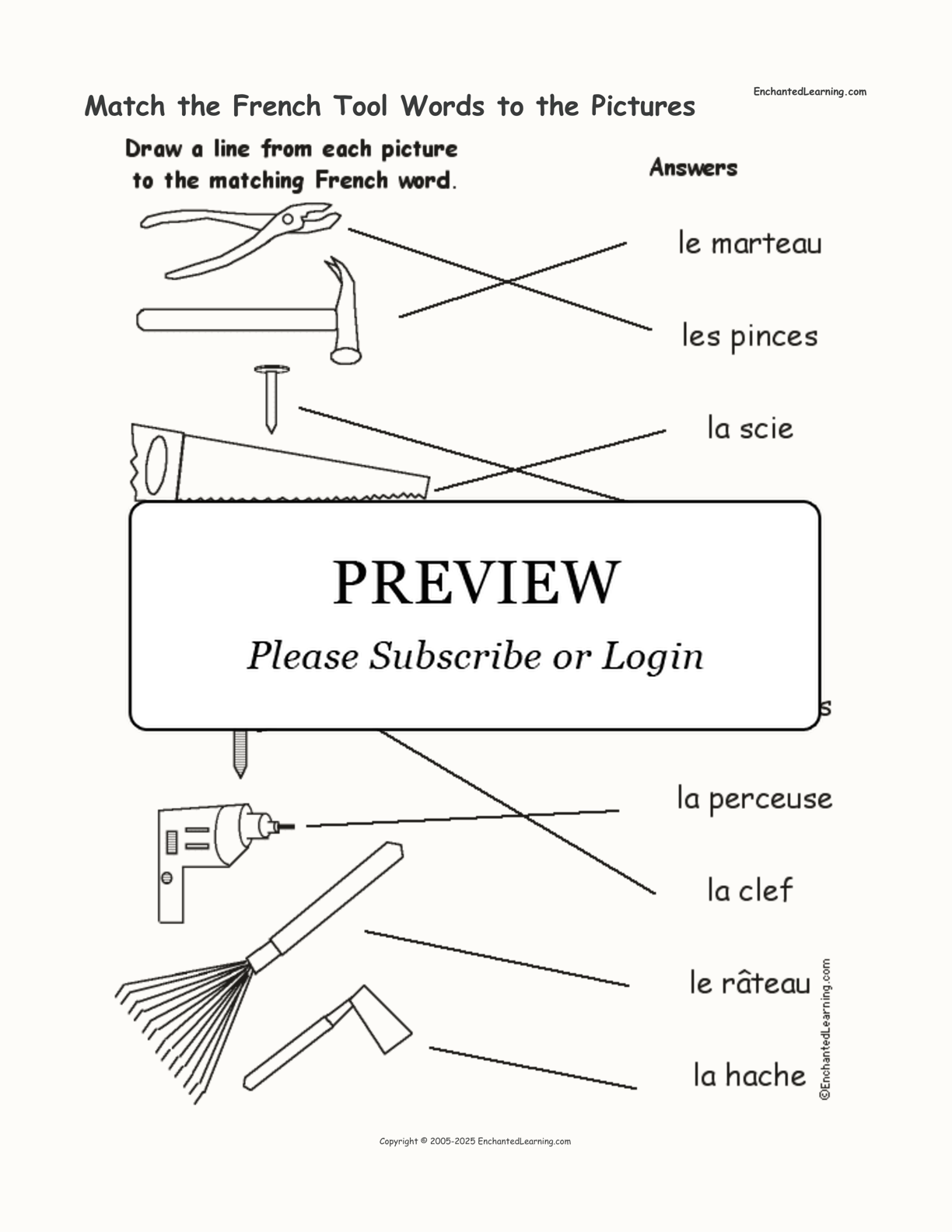 Match the French Tool Words to the Pictures interactive worksheet page 2