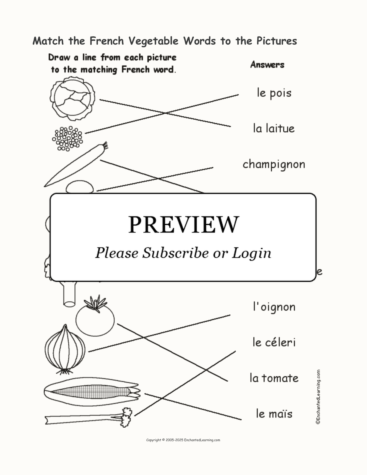 Match the French Vegetable Words to the Pictures interactive worksheet page 2