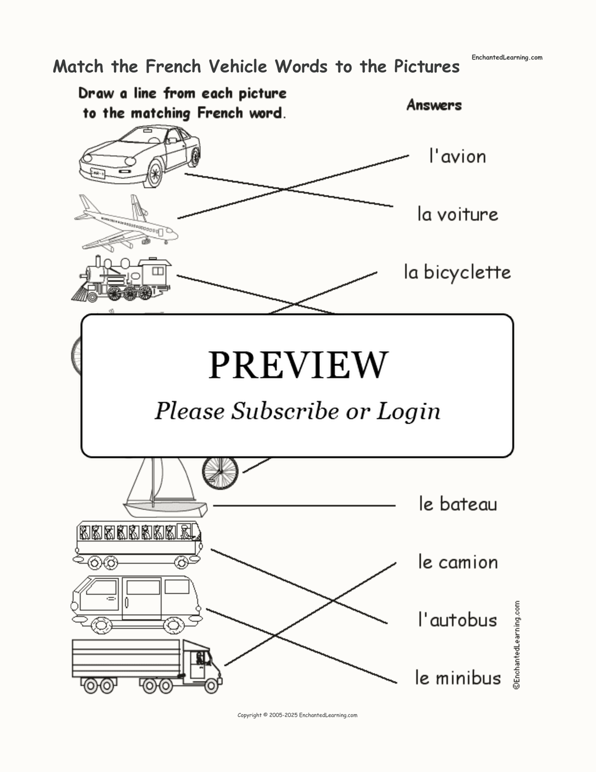 Match the French Vehicle Words to the Pictures interactive worksheet page 2