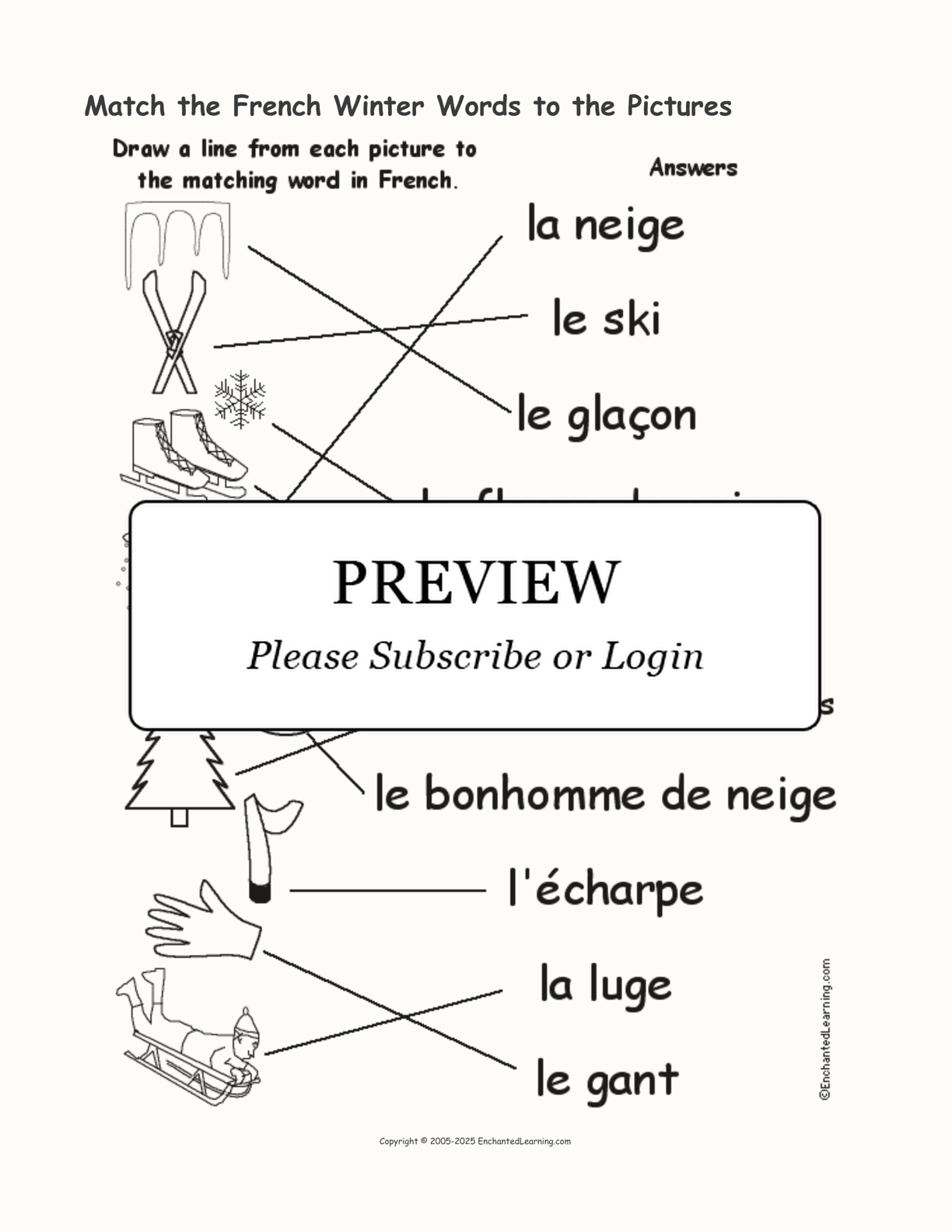 Match the French Winter Words to the Pictures interactive worksheet page 2