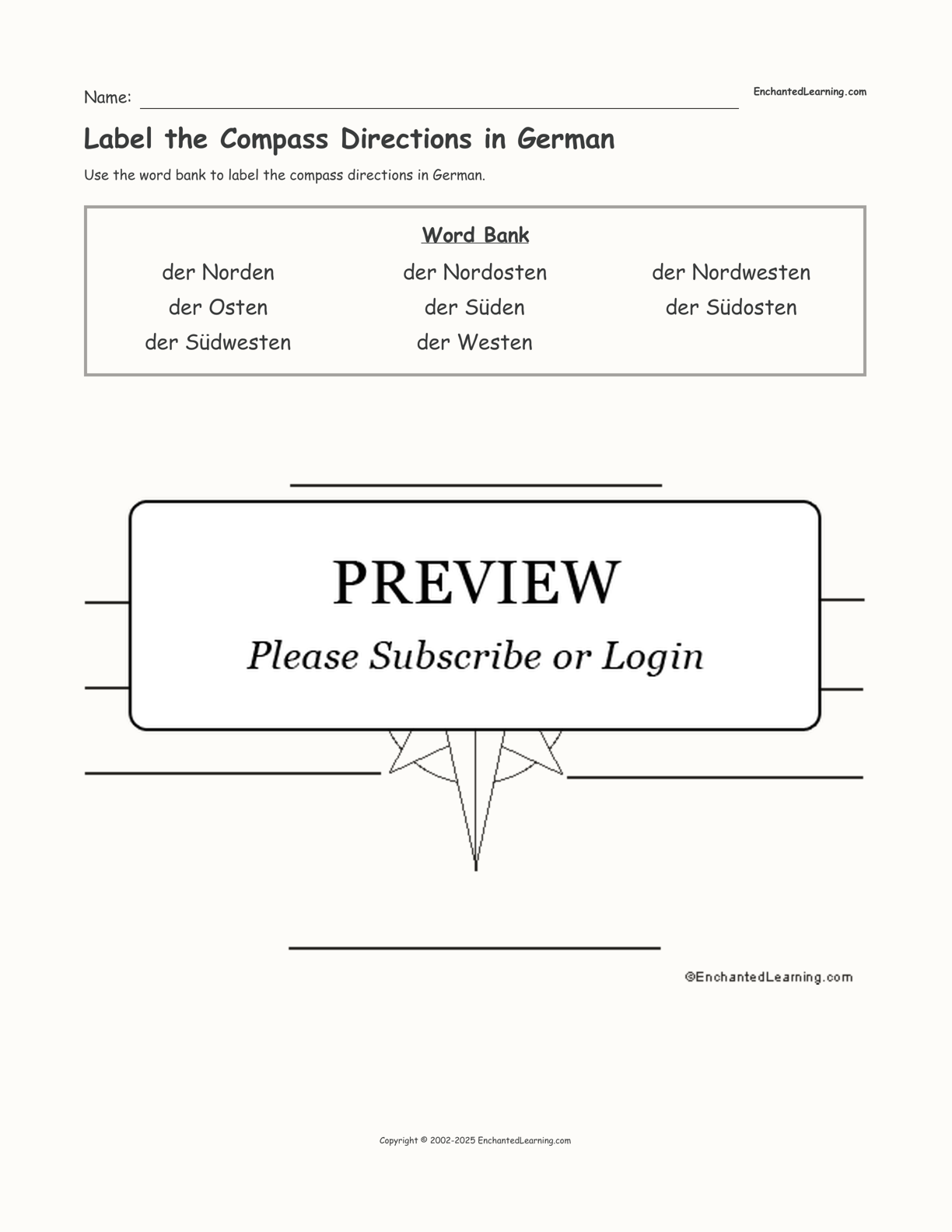 Label the Compass Directions in German interactive worksheet page 1