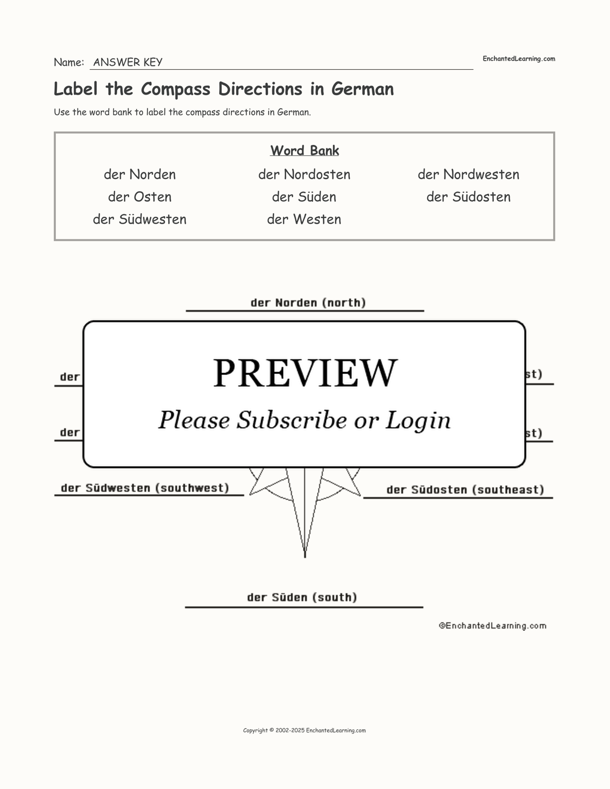 Label the Compass Directions in German interactive worksheet page 2