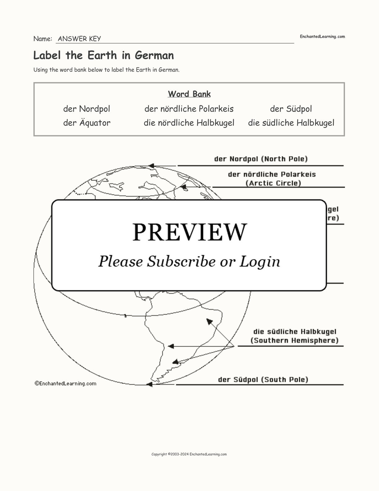 Label the Earth in German interactive worksheet page 2