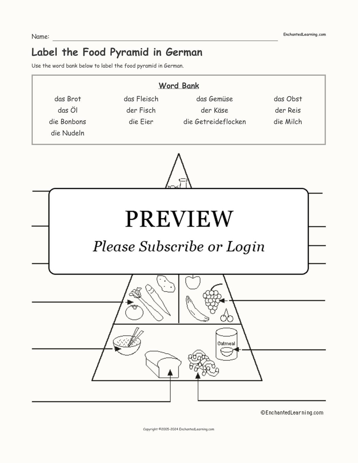 Label the Food Pyramid in German interactive worksheet page 1