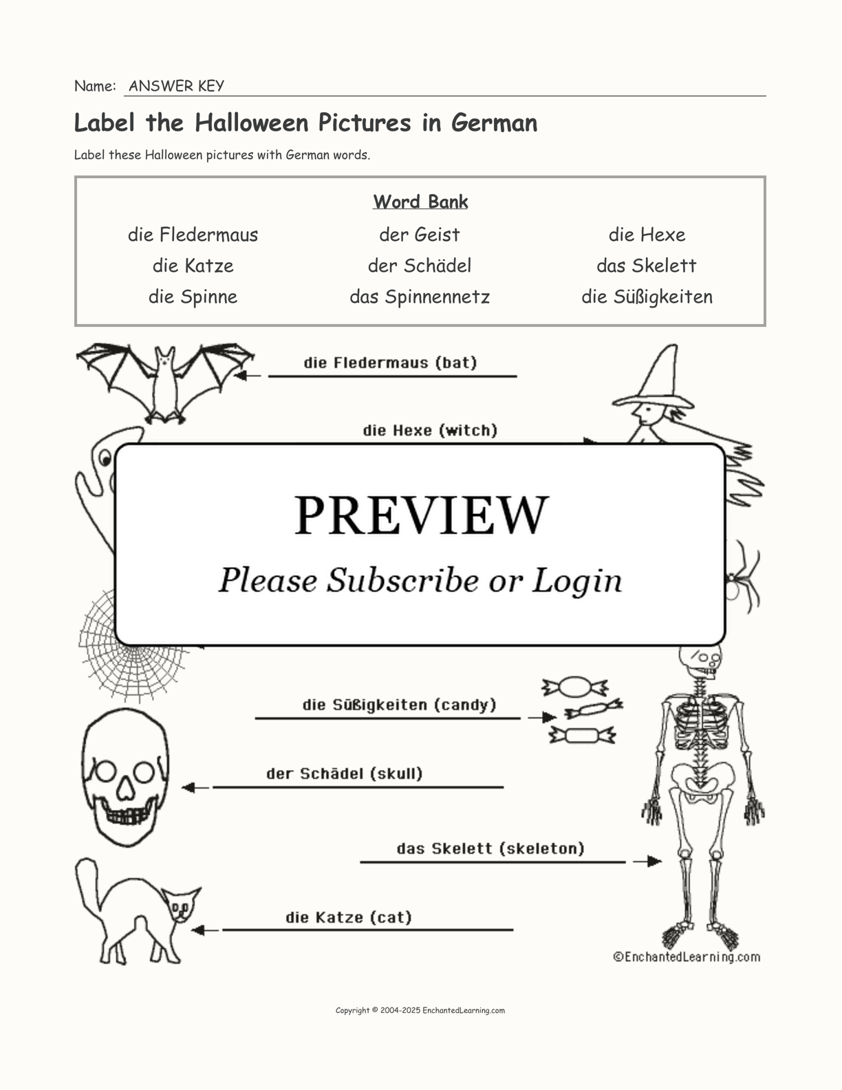 Label the Halloween Pictures in German interactive worksheet page 2