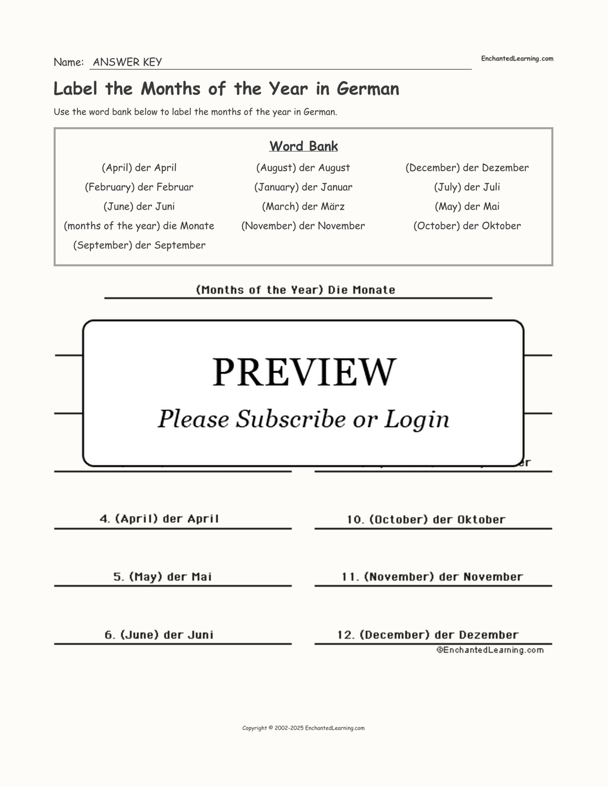 Label the Months of the Year in German interactive worksheet page 2