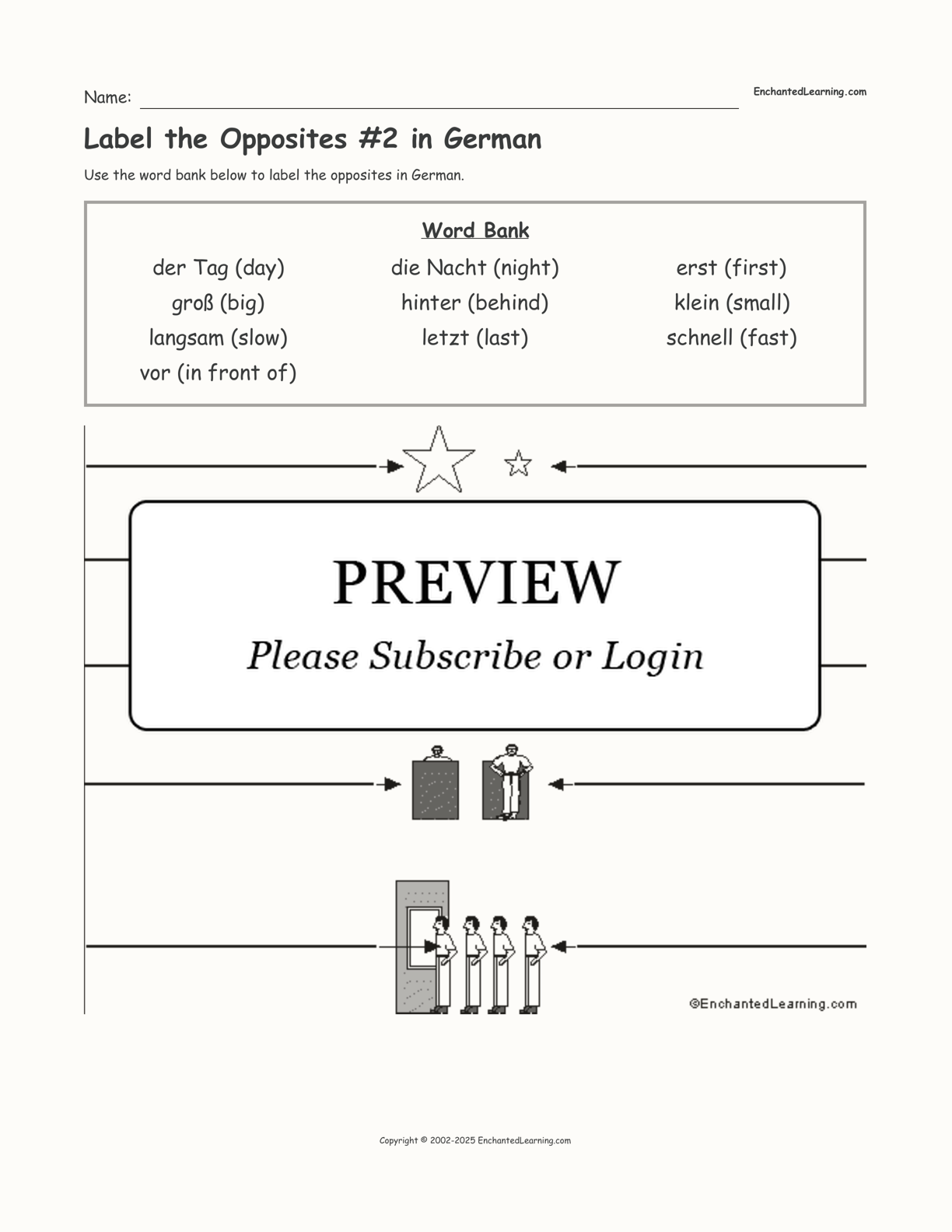 Label the Opposites #2 in German interactive worksheet page 1