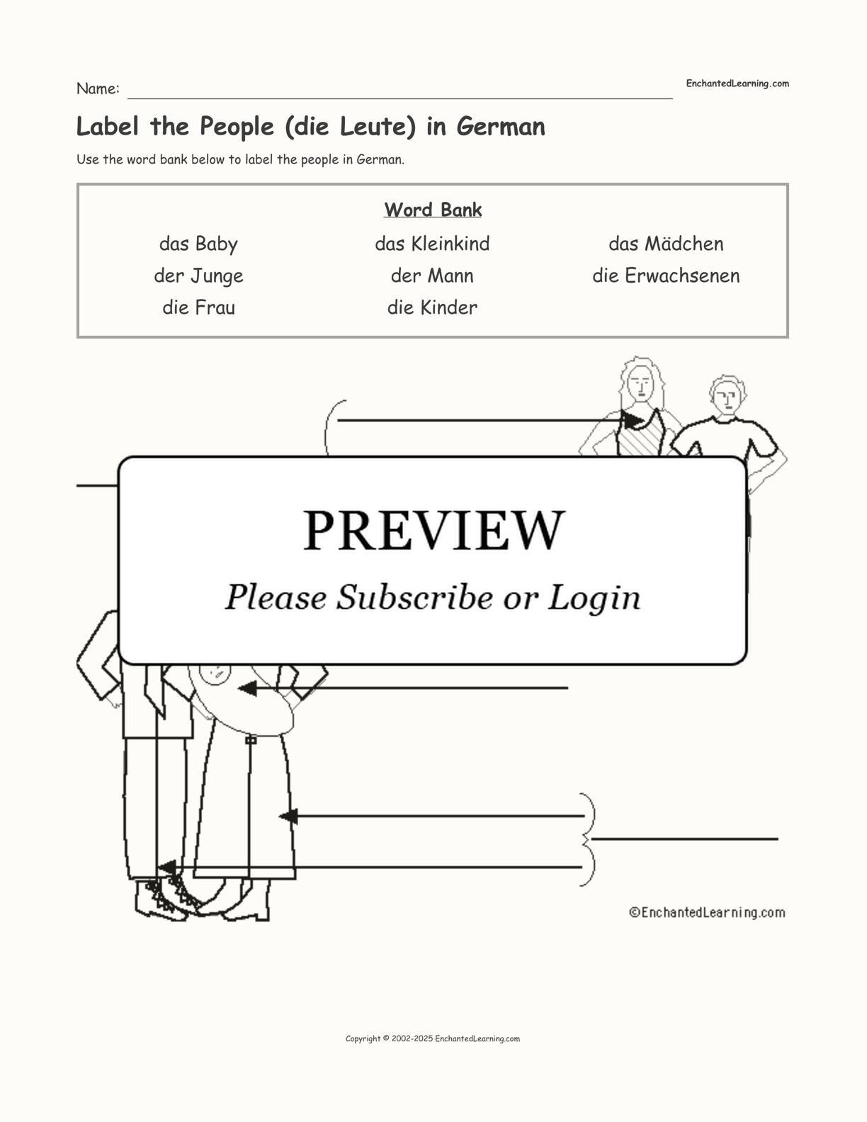 Label the People (die Leute) in German interactive worksheet page 1