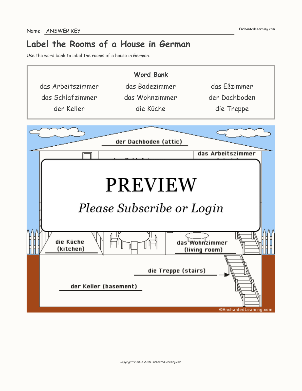 Label the Rooms of a House in German interactive worksheet page 2