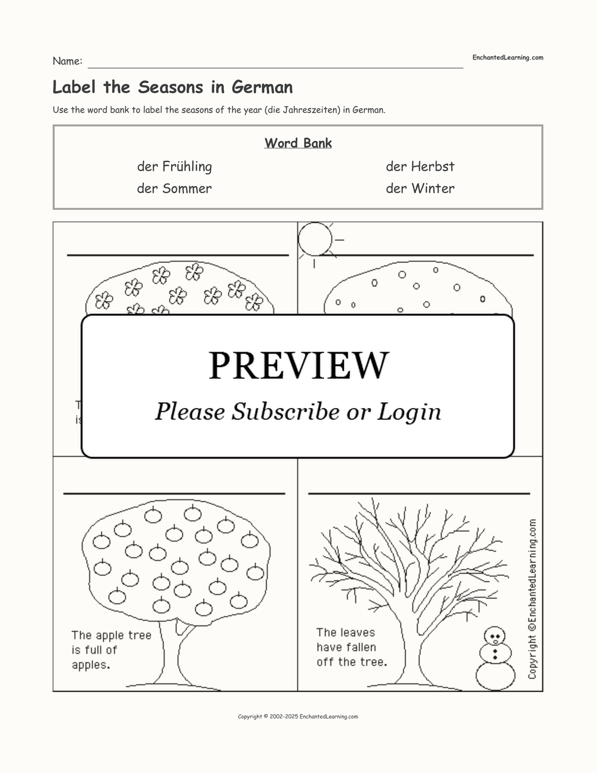 Label the Seasons in German interactive worksheet page 1