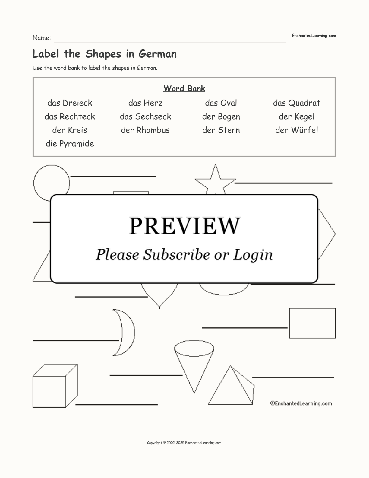 Label the Shapes in German interactive worksheet page 1