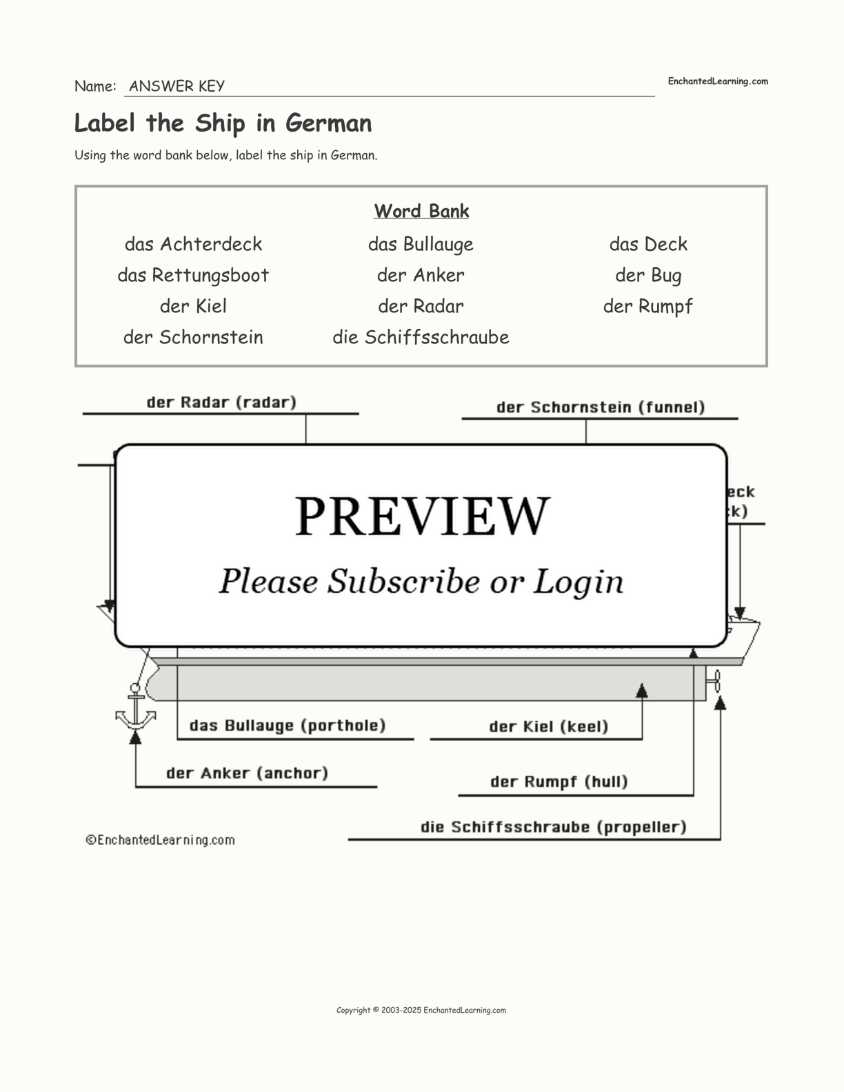 Label the Ship in German interactive worksheet page 2