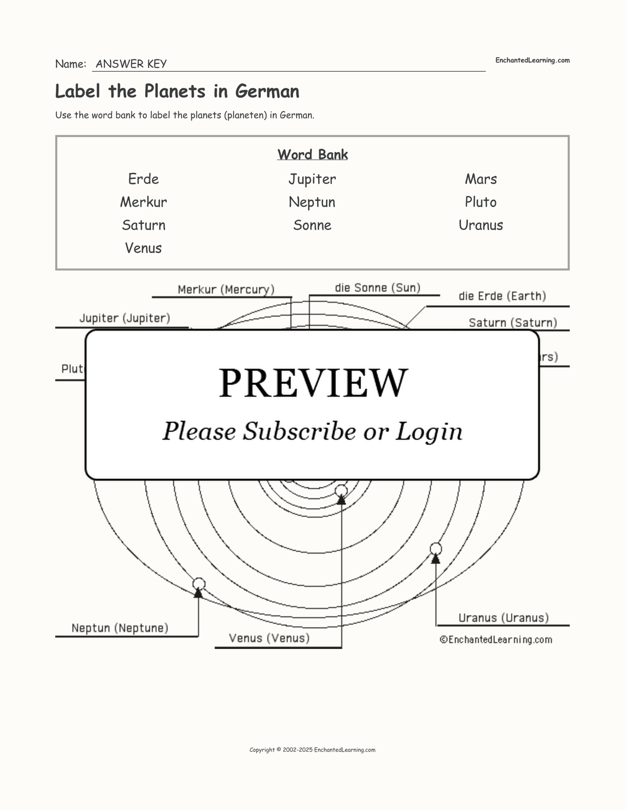 Label the Planets in German interactive worksheet page 2