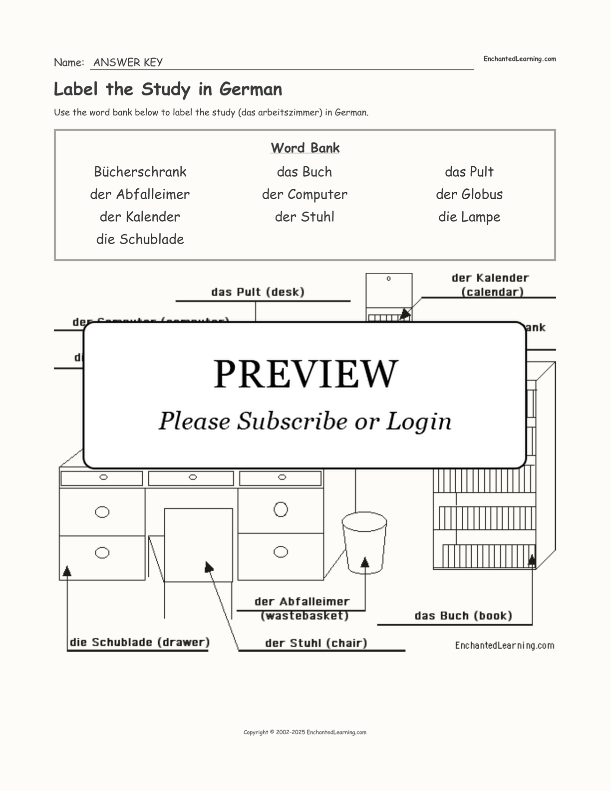 Label the Study in German interactive worksheet page 2