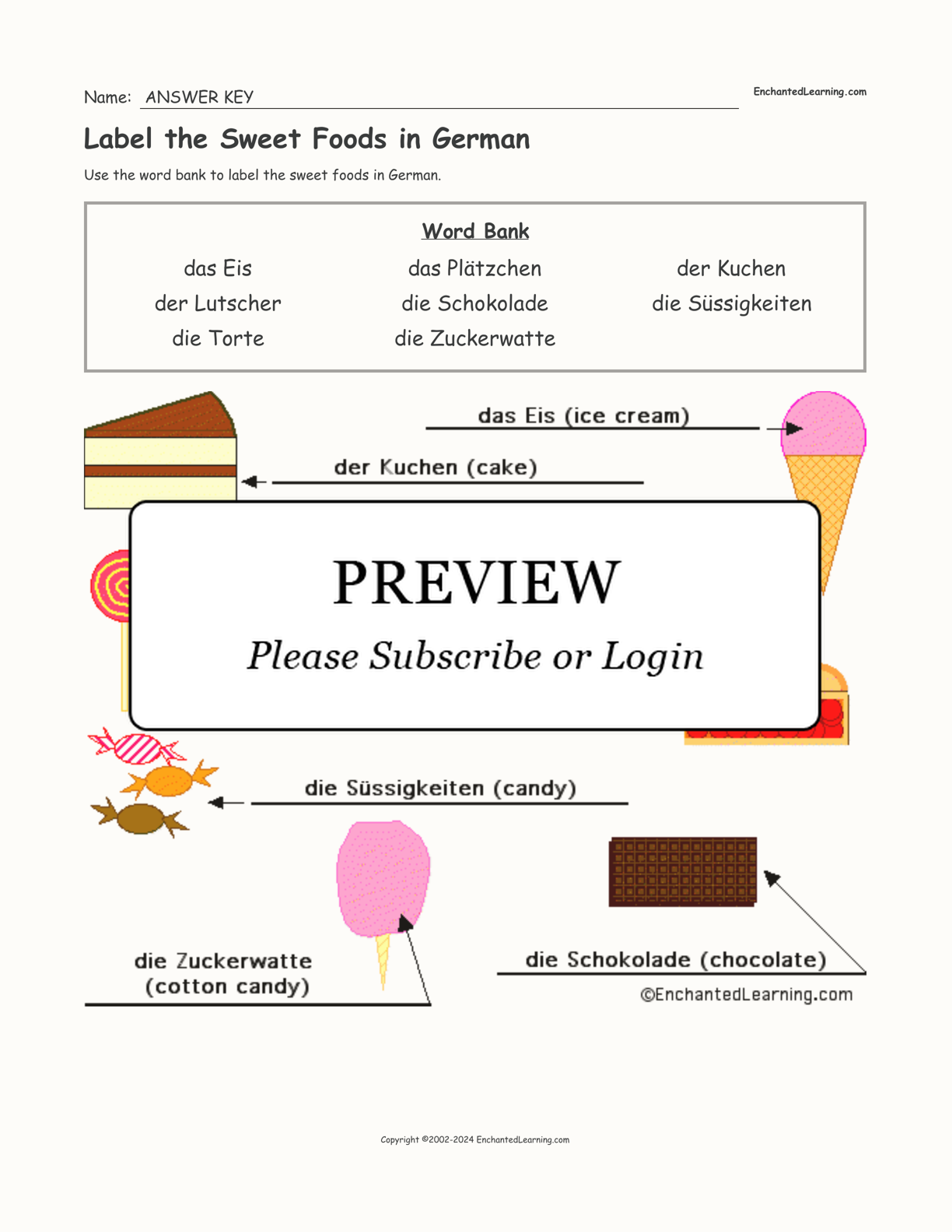 Label the Sweet Foods in German interactive worksheet page 2