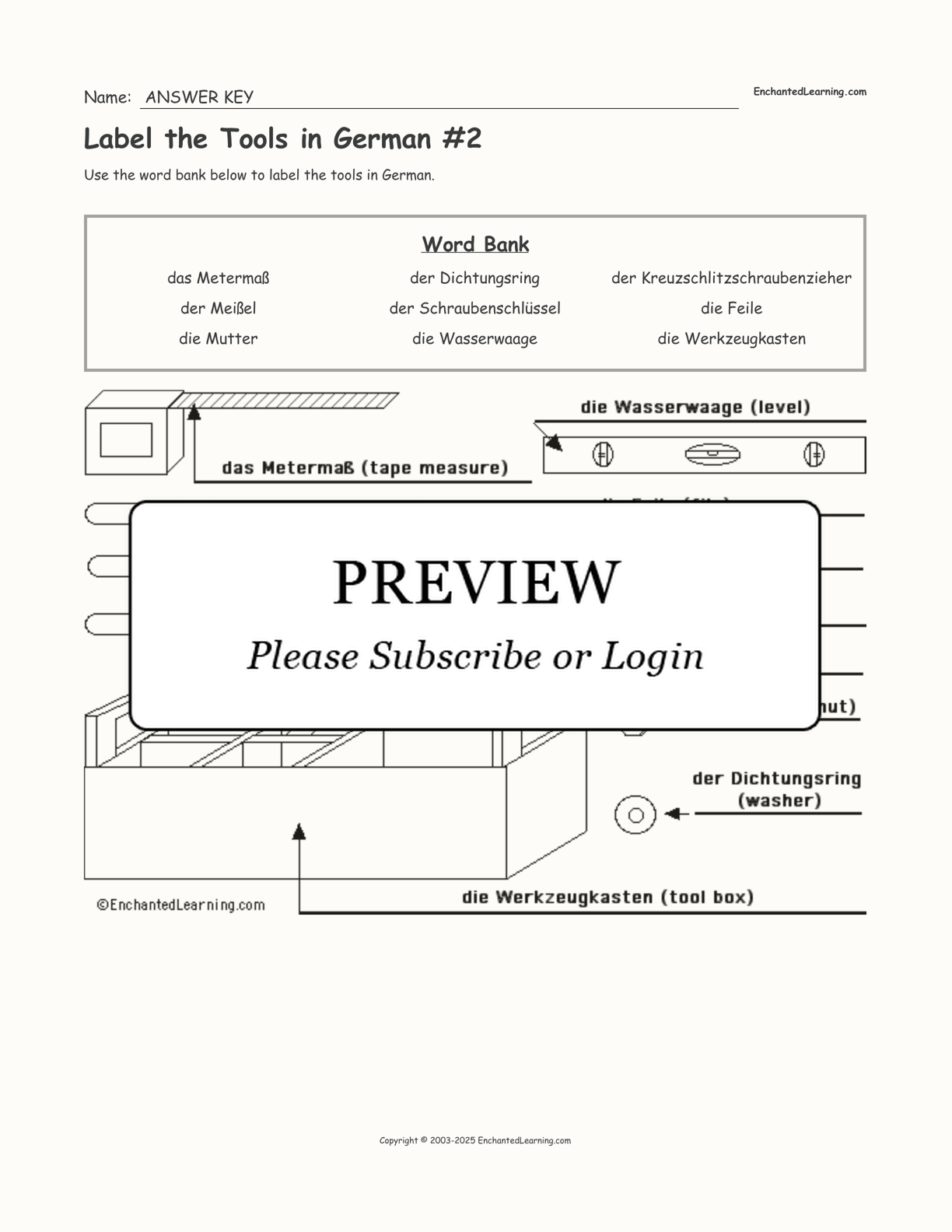 Label the Tools in German #2 interactive worksheet page 2