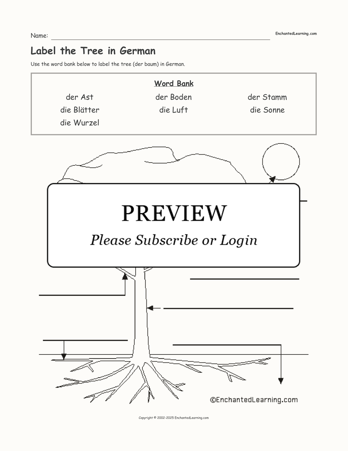 Label the Tree in German interactive worksheet page 1