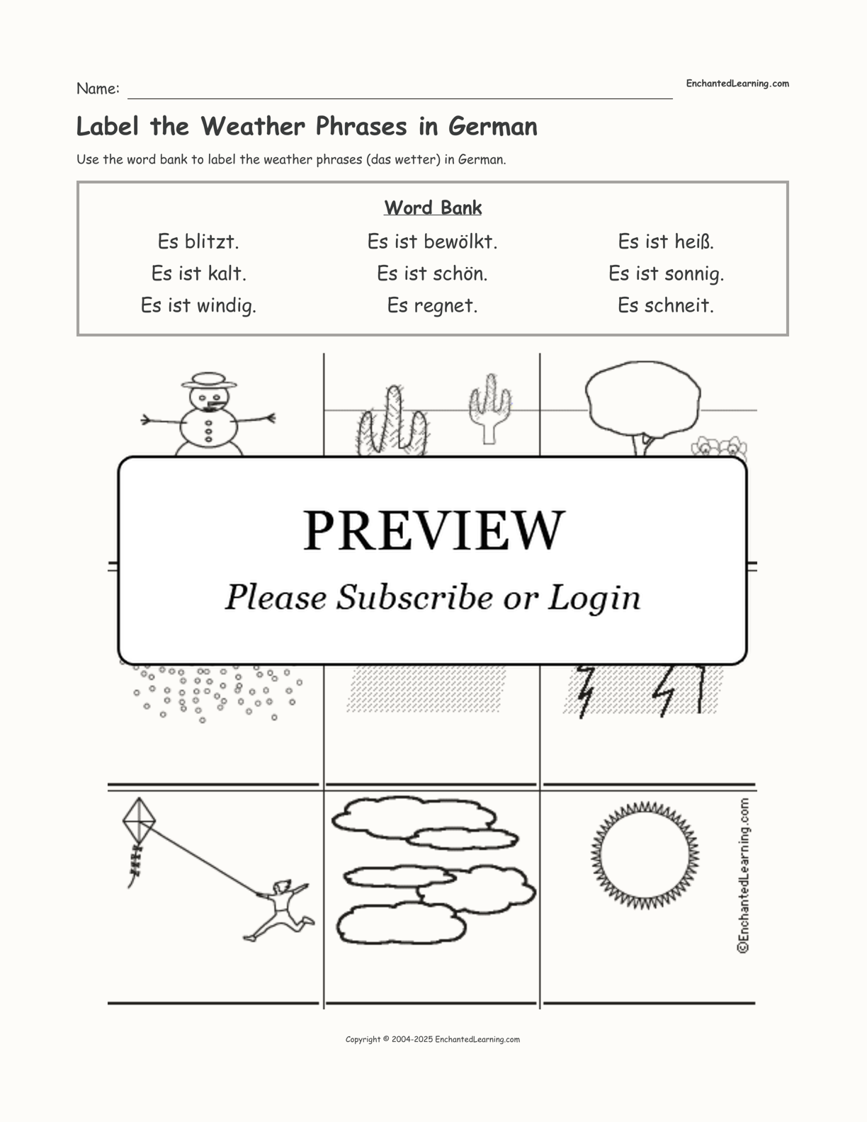 Label the Weather Phrases in German interactive worksheet page 1