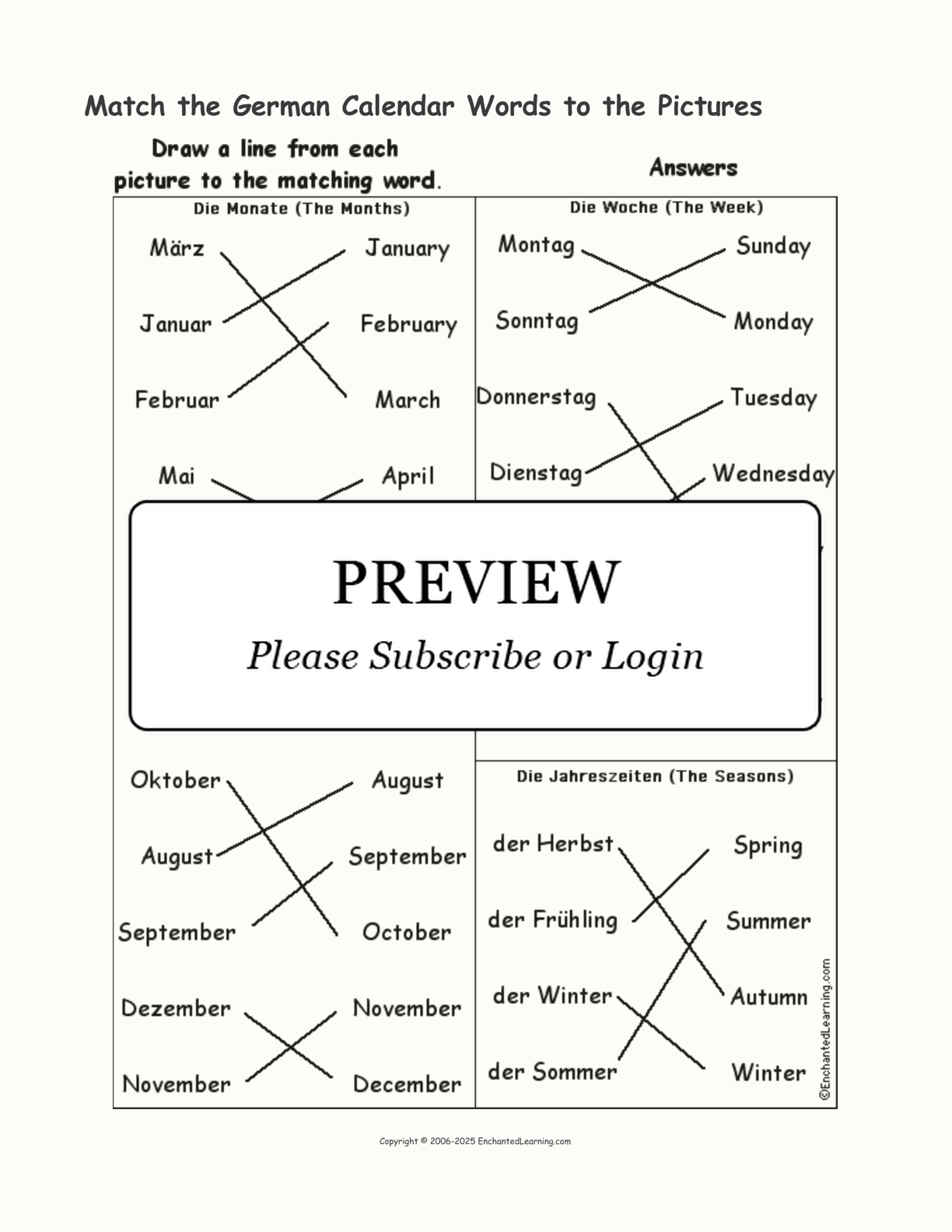 Match the German Calendar Words to the Pictures interactive worksheet page 2