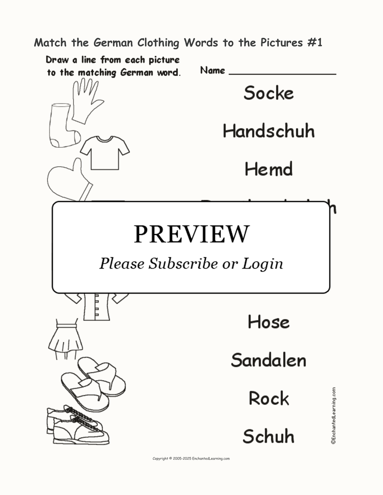 Match the German Clothing Words to the Pictures #1 interactive worksheet page 1