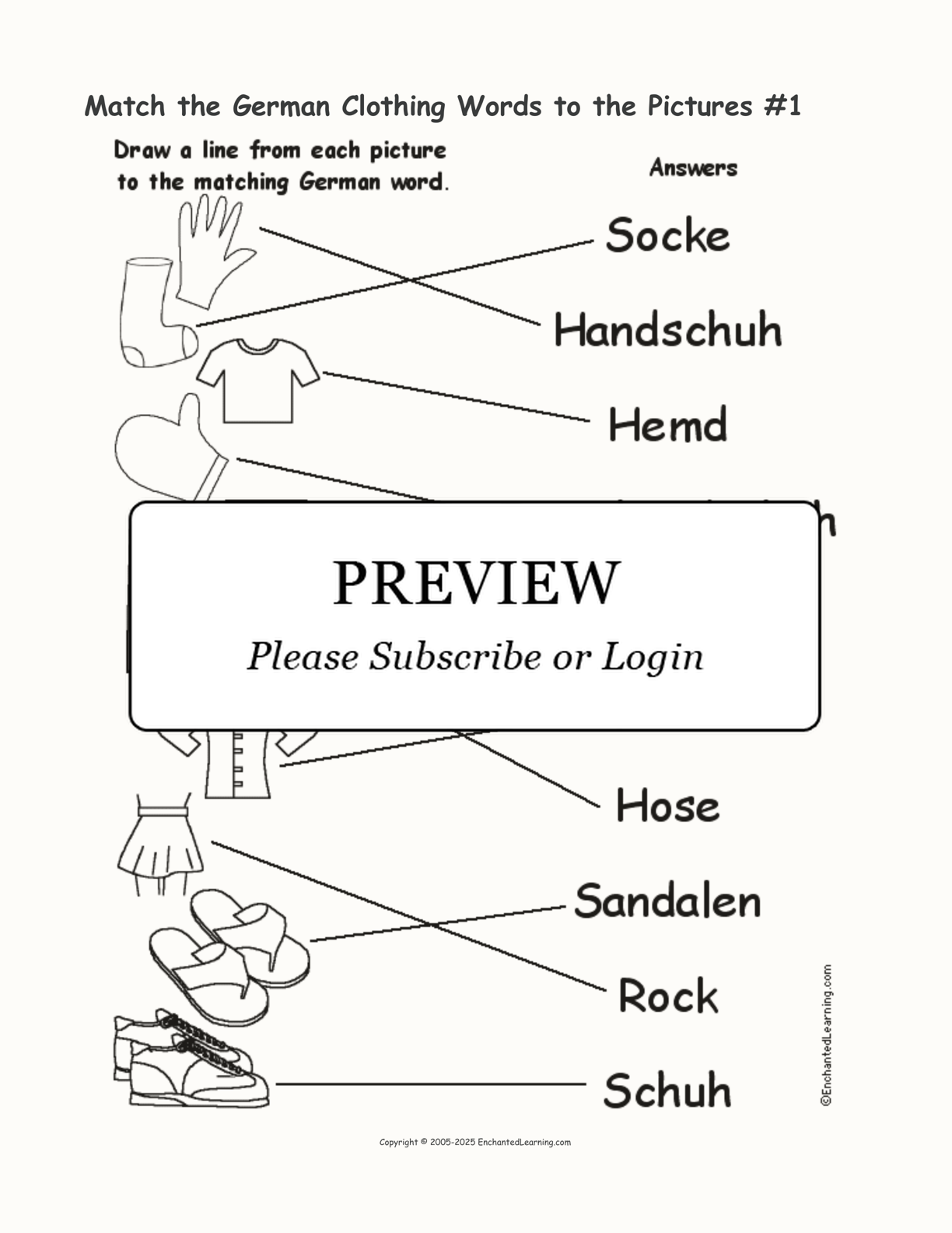 Match the German Clothing Words to the Pictures #1 interactive worksheet page 2