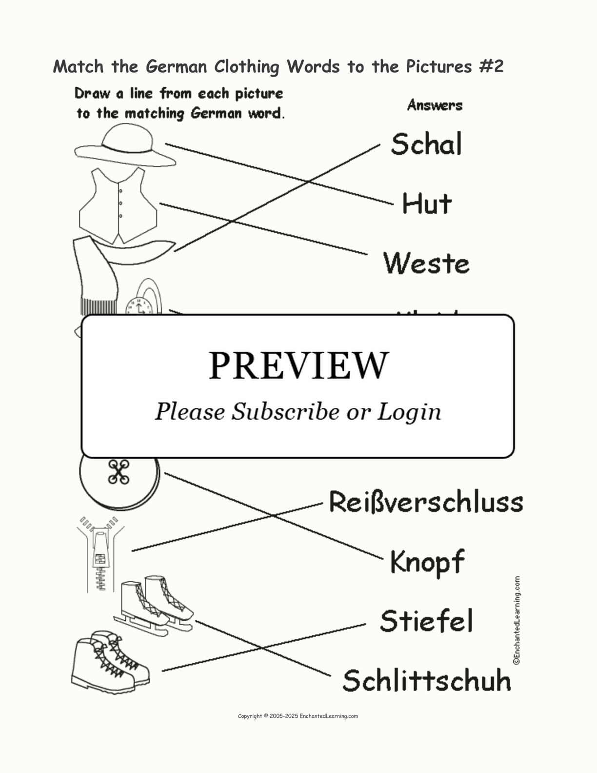 Match the German Clothing Words to the Pictures #2 interactive worksheet page 2