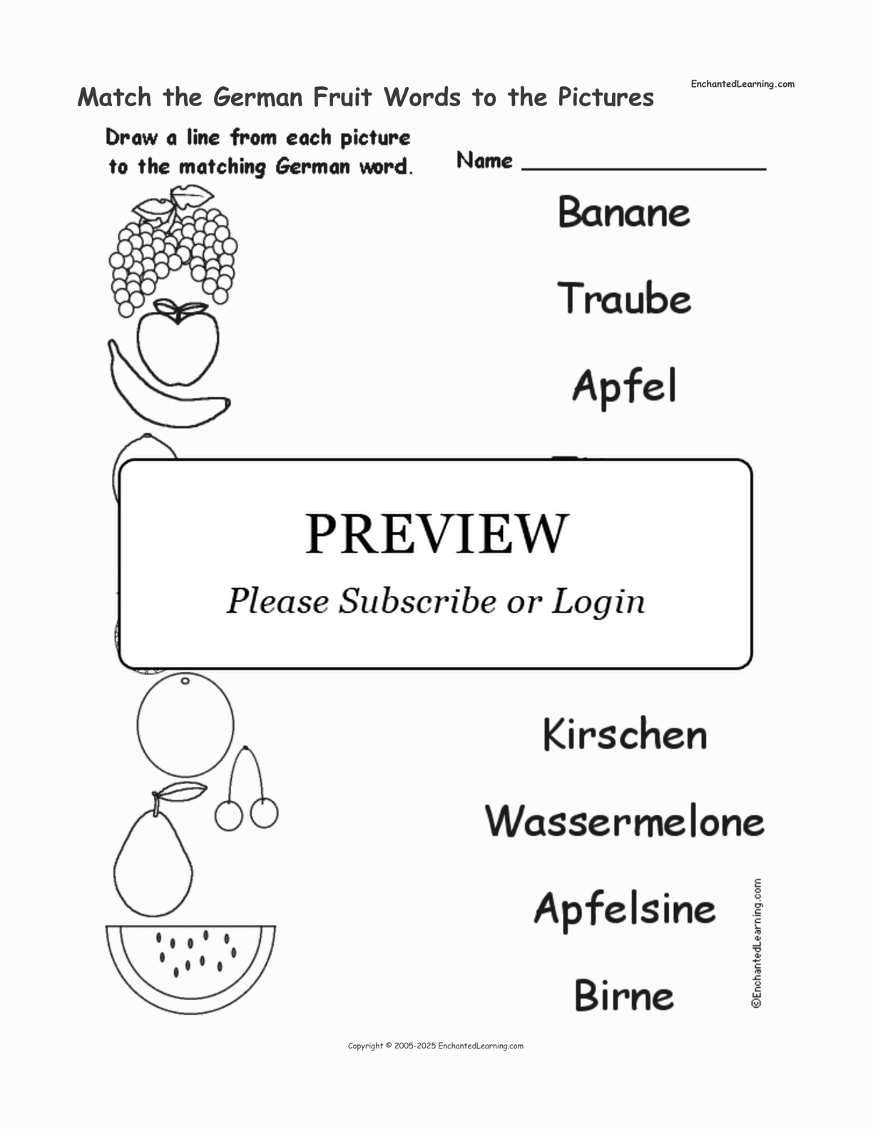 Match the German Fruit Words to the Pictures interactive worksheet page 1