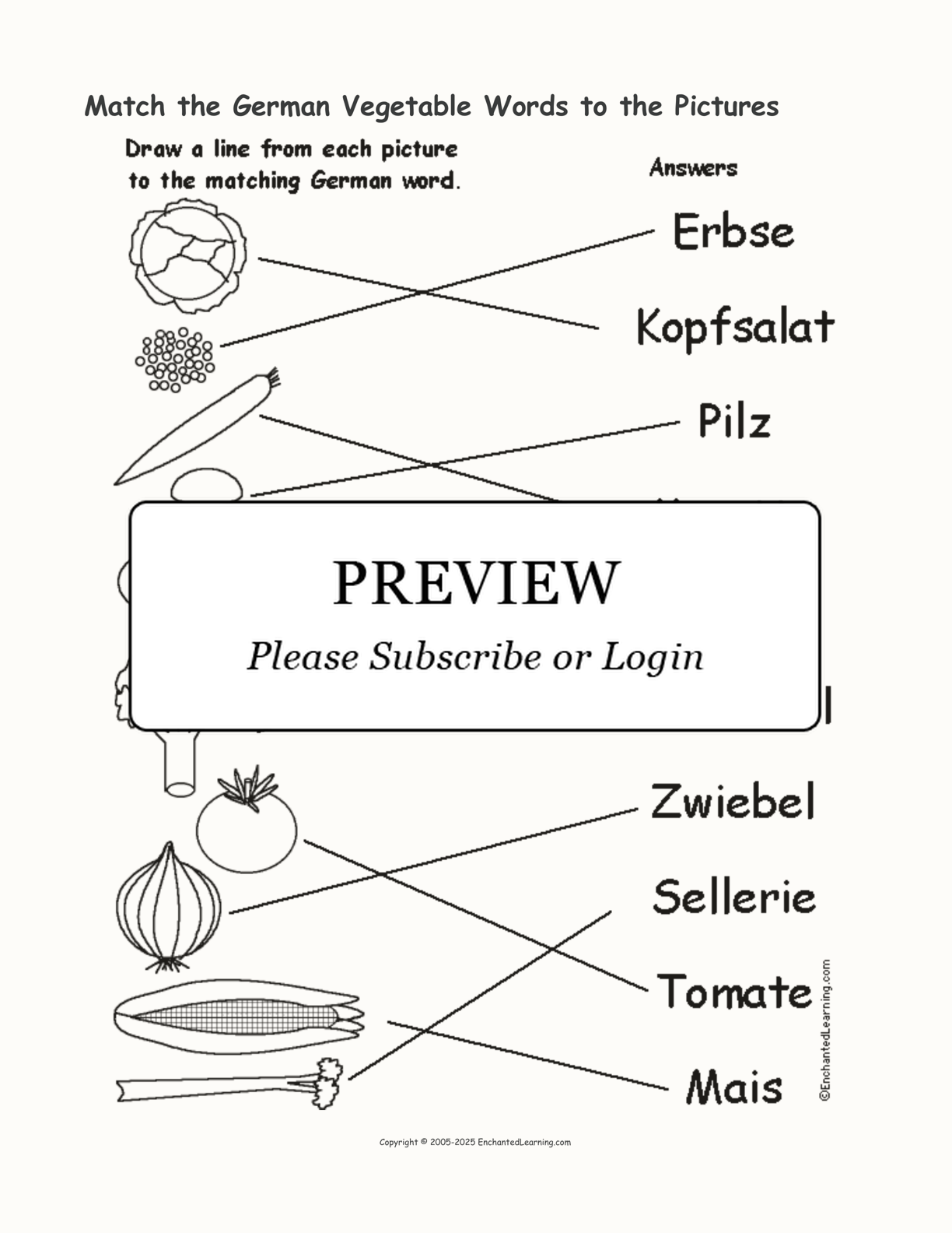 Match the German Vegetable Words to the Pictures interactive worksheet page 2