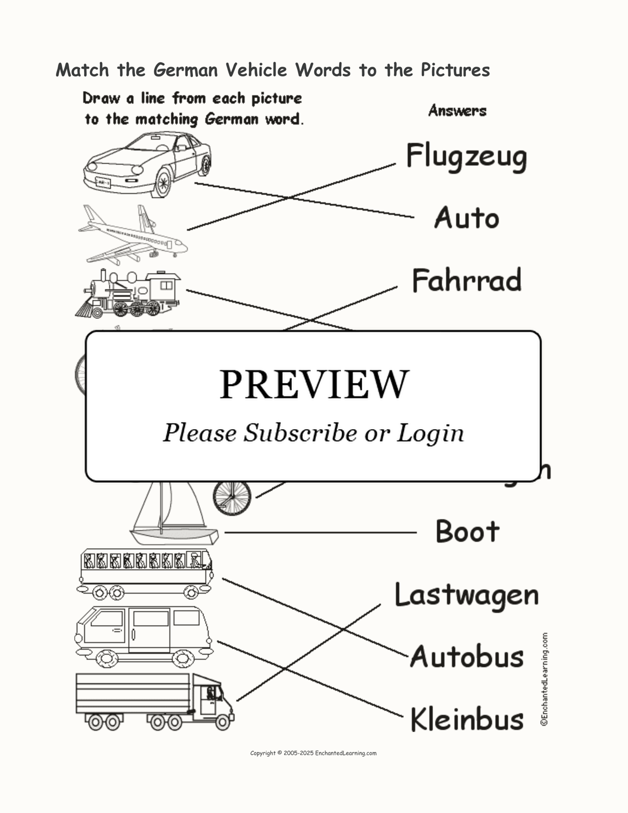 Match the German Vehicle Words to the Pictures interactive worksheet page 2