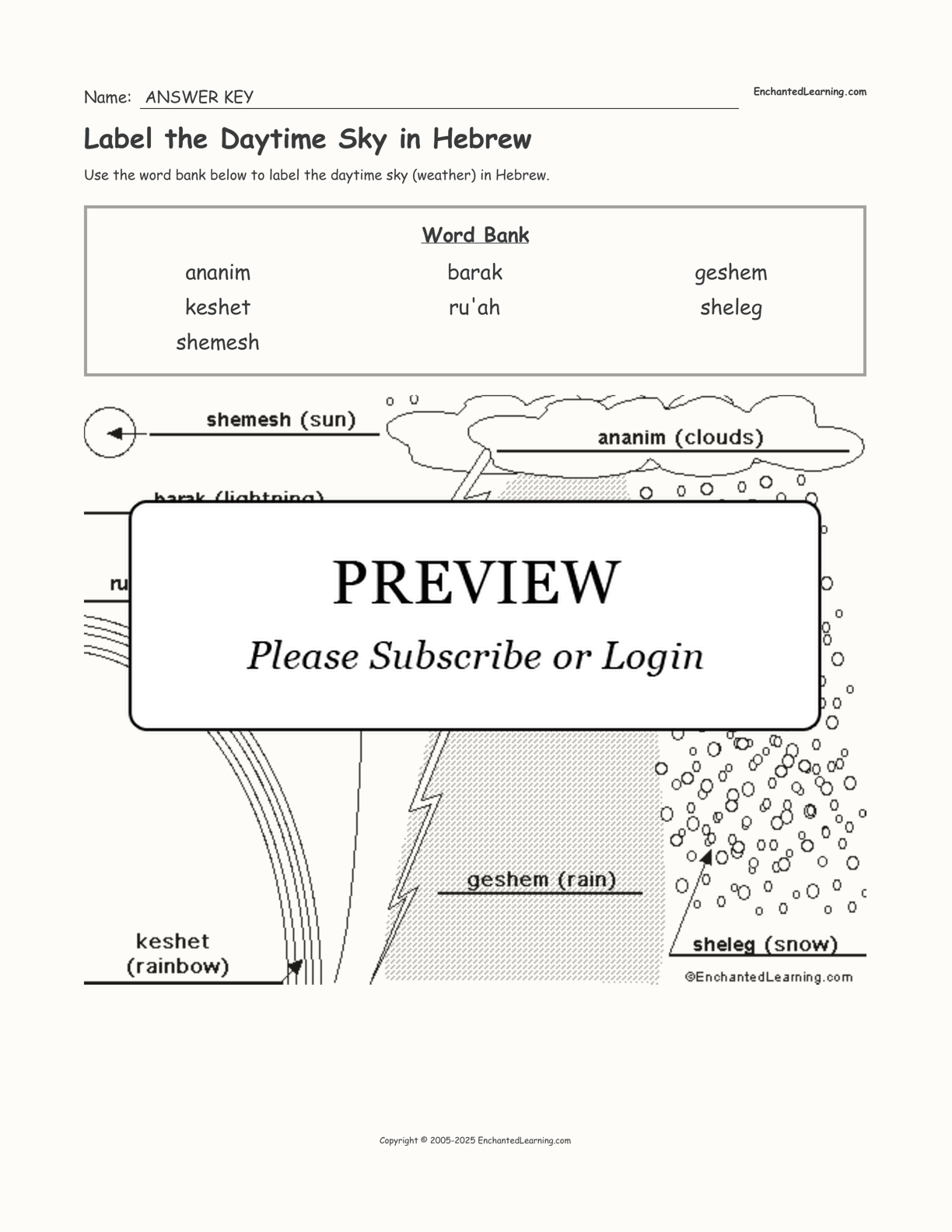 Label the Daytime Sky in Hebrew interactive worksheet page 2