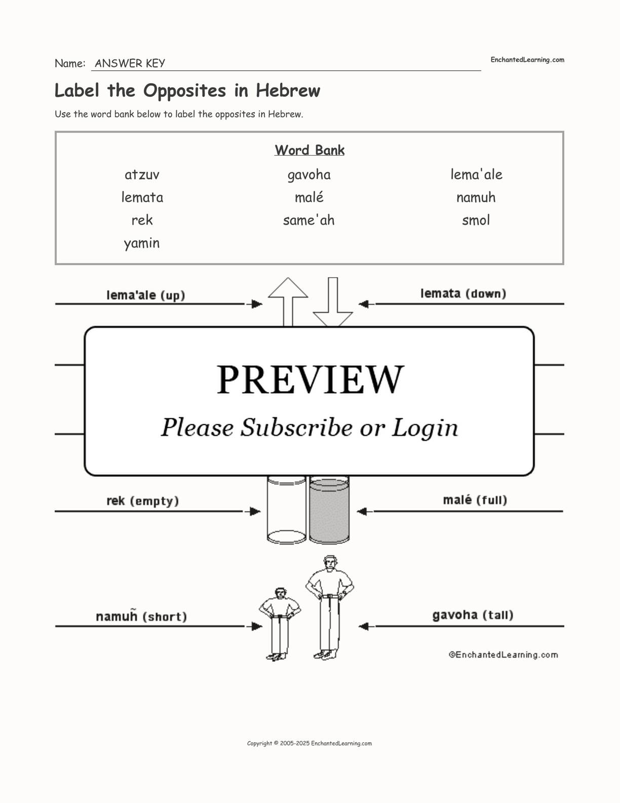 Label the Opposites in Hebrew interactive worksheet page 2