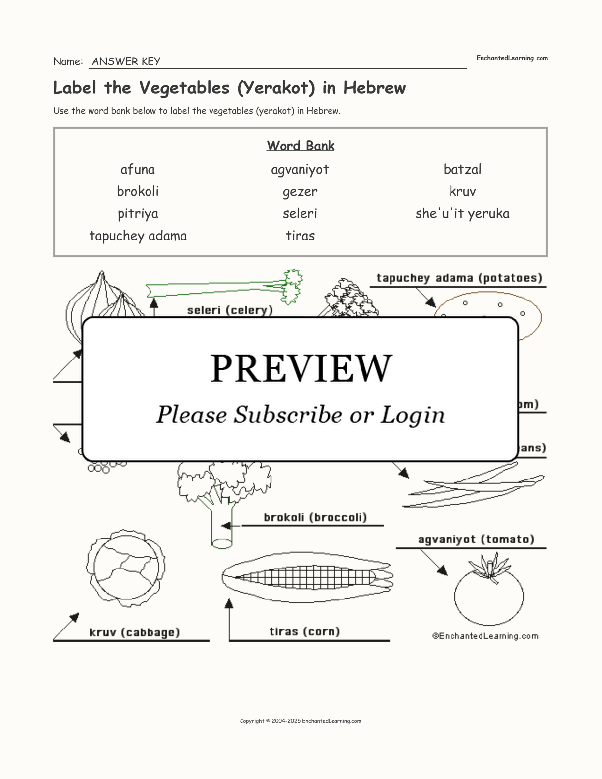 Label the Vegetables (Yerakot) in Hebrew interactive worksheet page 2