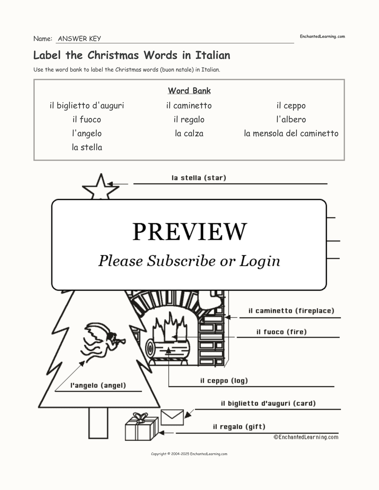 Label the Christmas Words in Italian interactive worksheet page 2