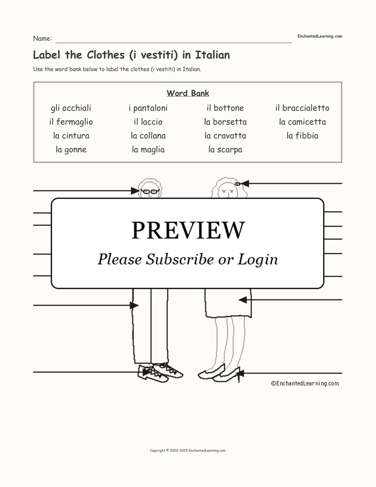 Label the Clothes (i vestiti) in Italian - Enchanted Learning