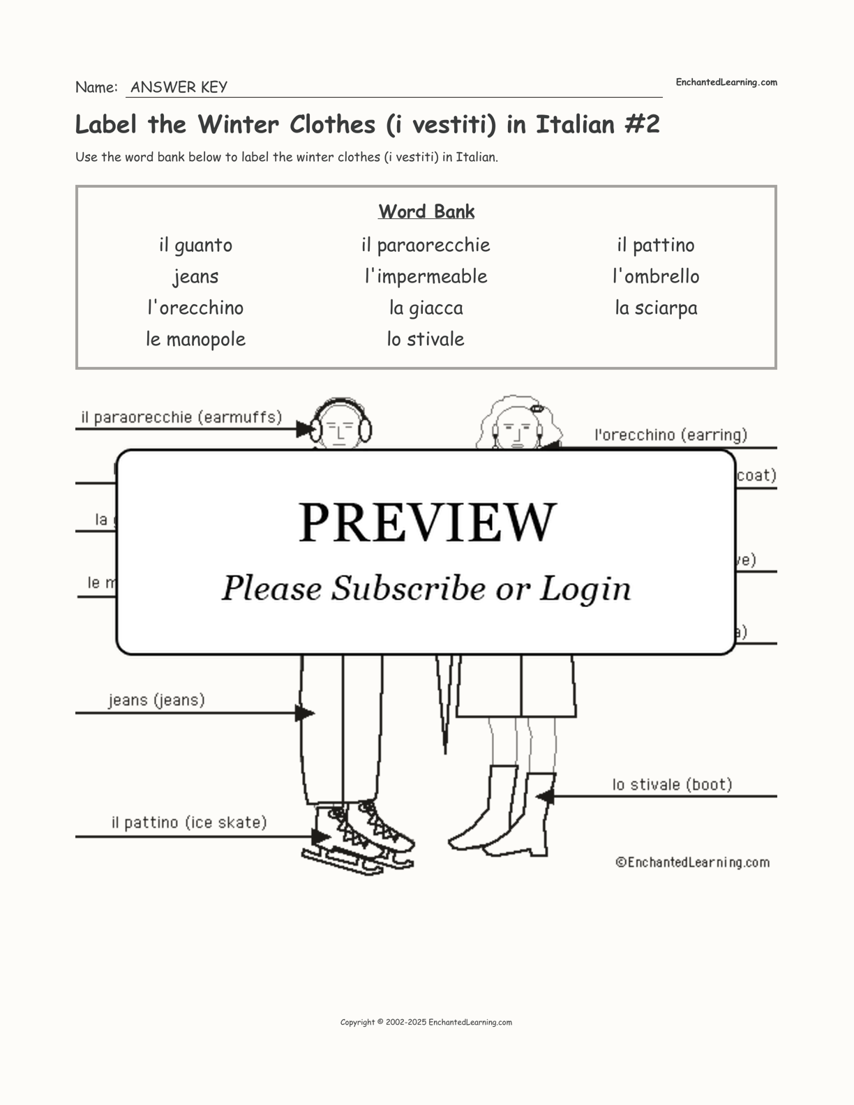 Label the Winter Clothes (i vestiti) in Italian #2 interactive worksheet page 2