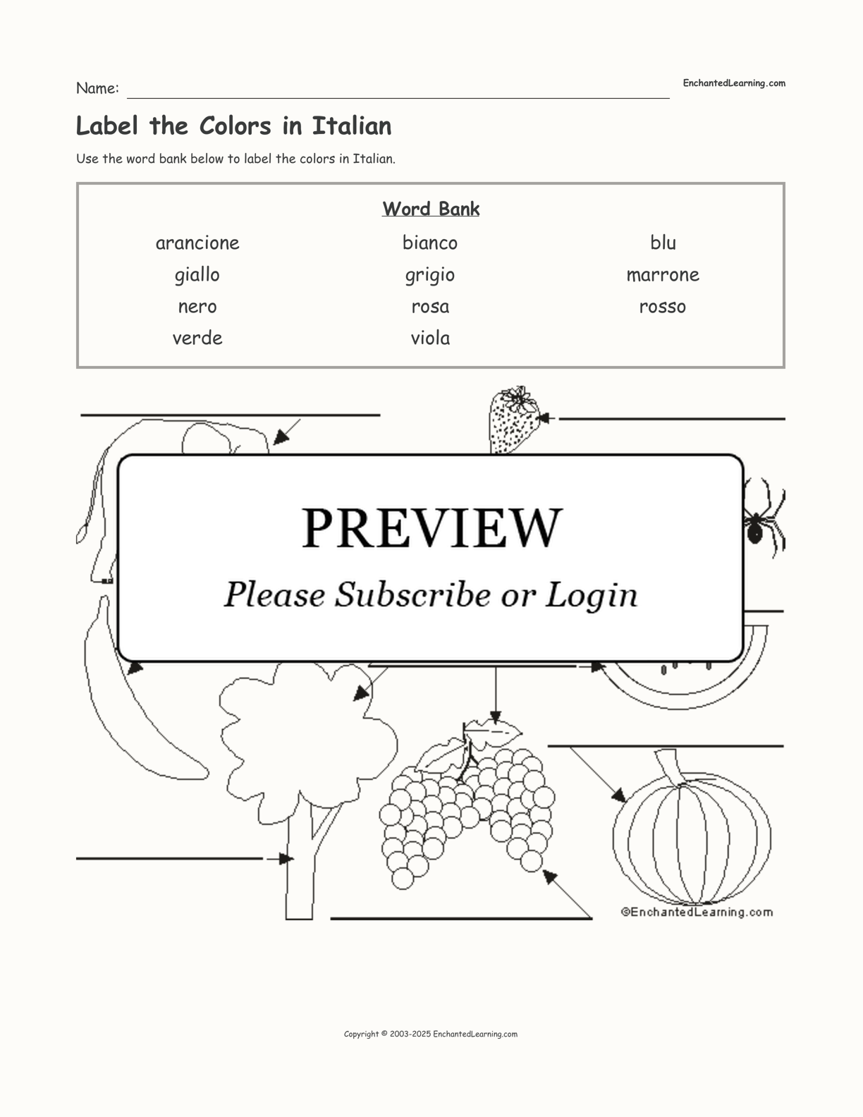 Label the Colors in Italian interactive worksheet page 1