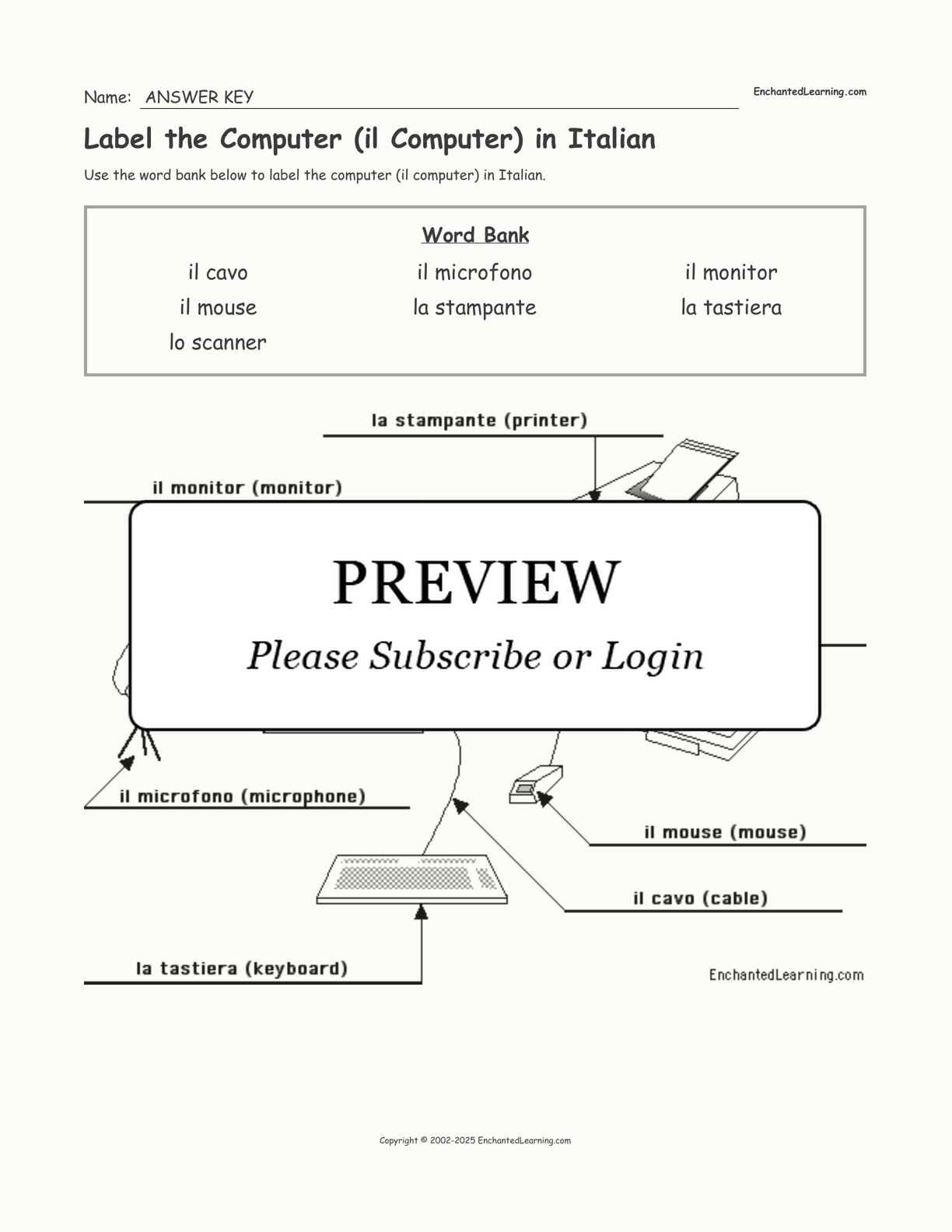 Label the Computer (il Computer) in Italian interactive worksheet page 2