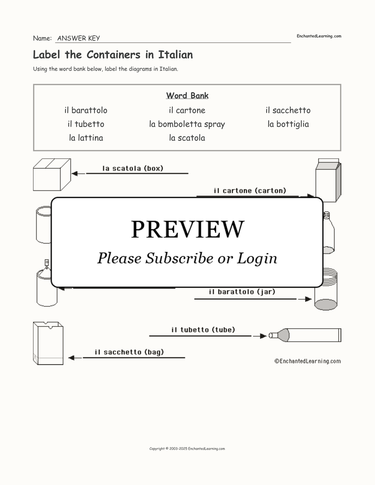 Label the Containers in Italian interactive worksheet page 2