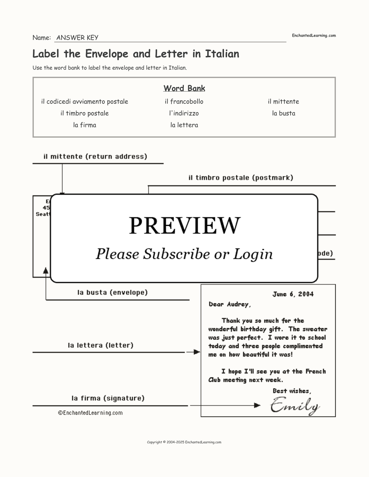 Label the Envelope and Letter in Italian interactive worksheet page 2