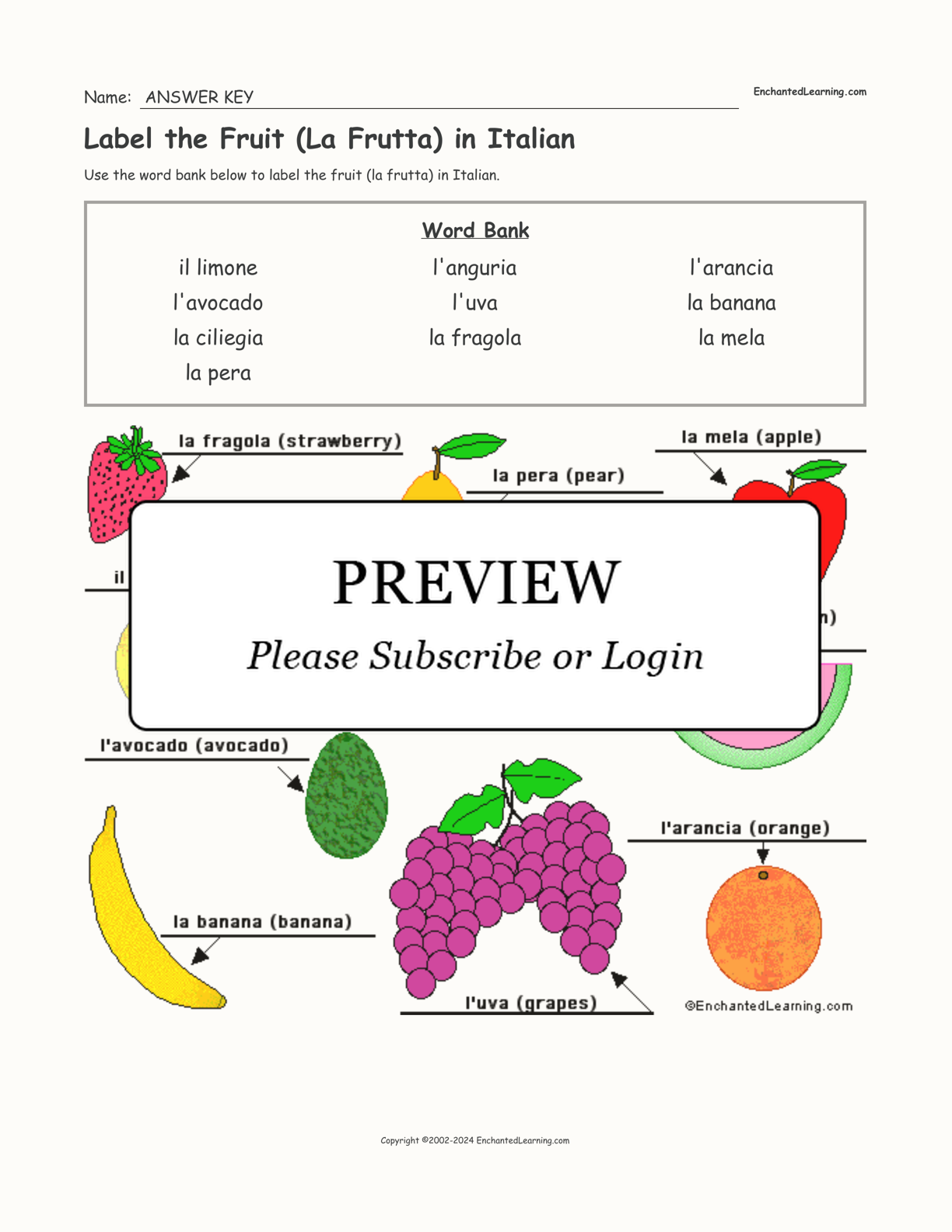 Label the Fruit (La Frutta) in Italian interactive worksheet page 2