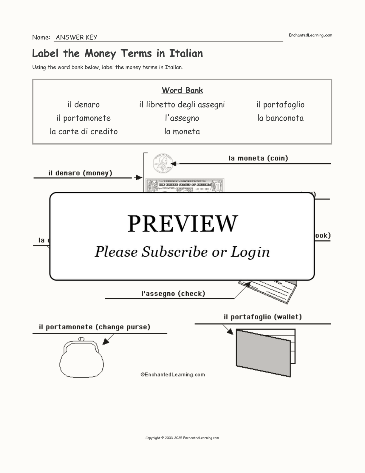 Label the Money Terms in Italian interactive worksheet page 2