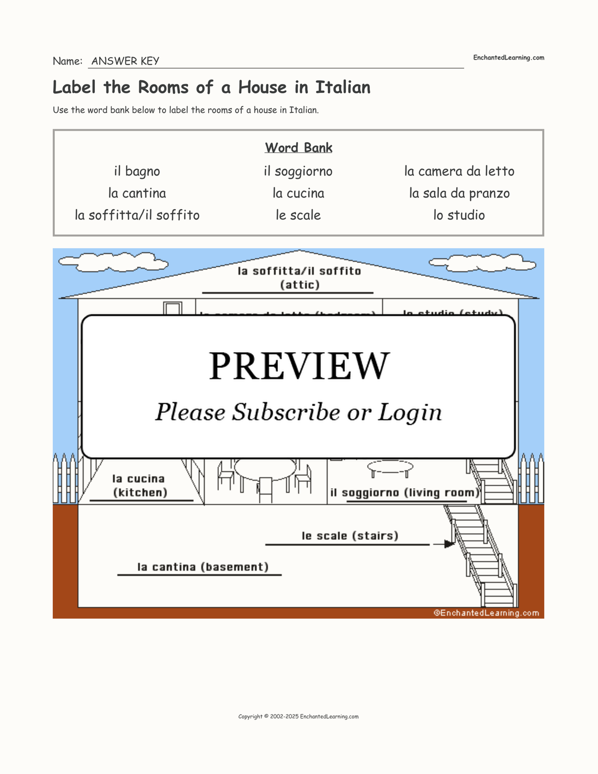 Label the Rooms of a House in Italian interactive worksheet page 2