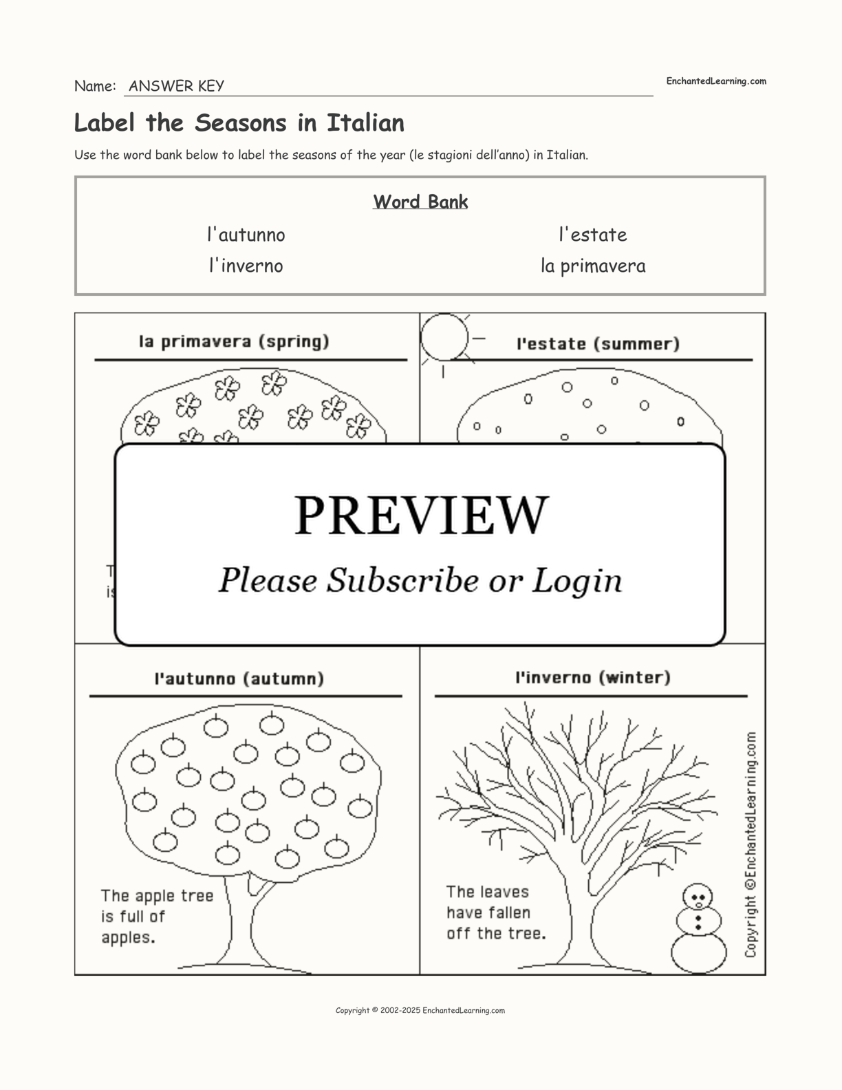 Label the Seasons in Italian interactive worksheet page 2