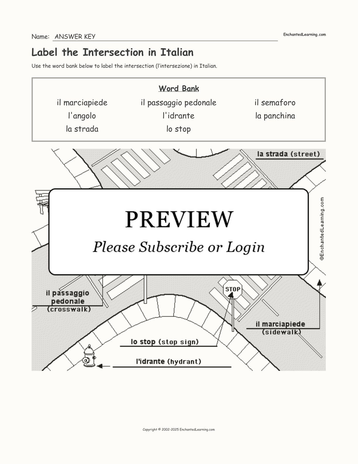 Label the Intersection in Italian interactive worksheet page 2