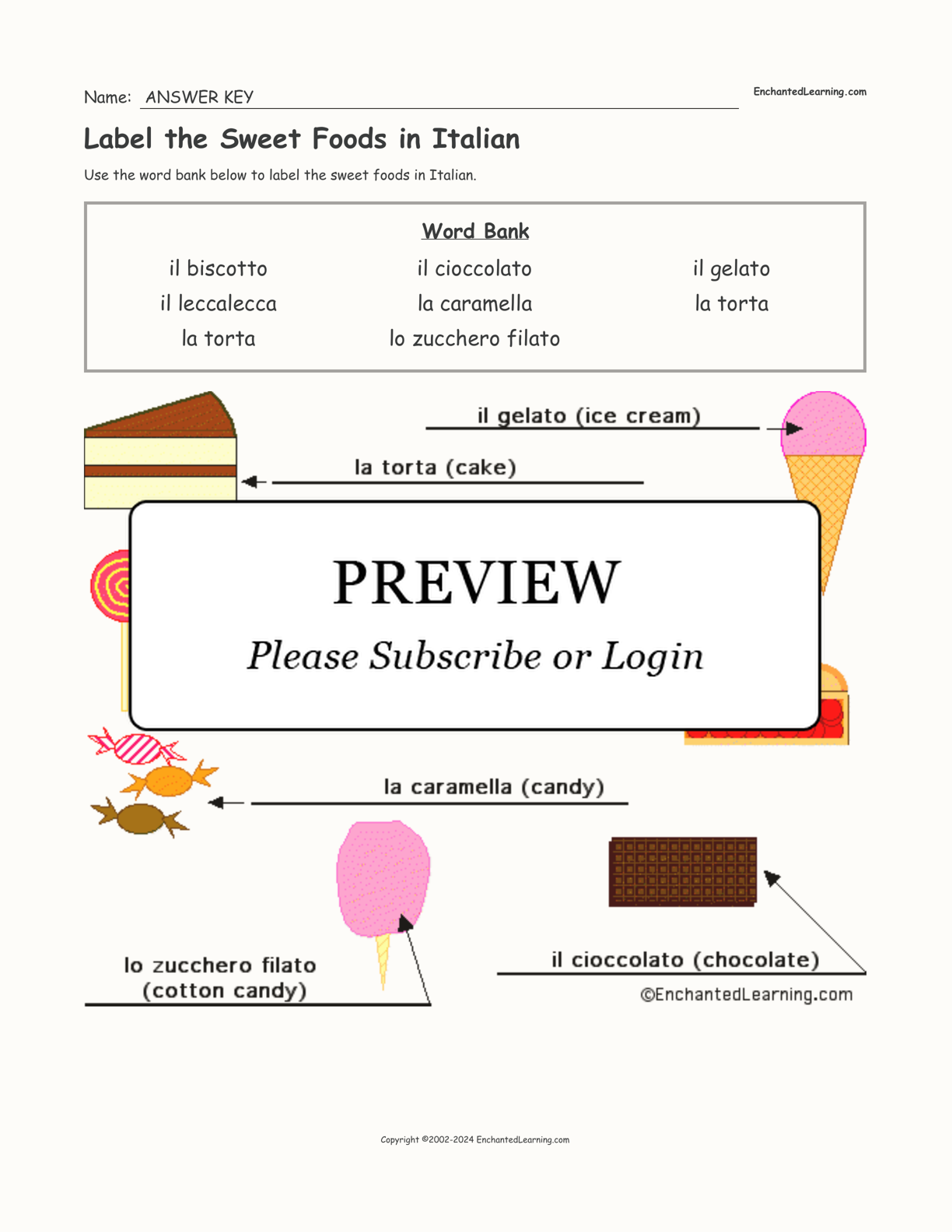 Label the Sweet Foods in Italian interactive worksheet page 2