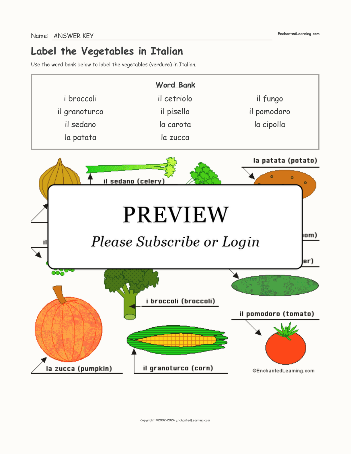 Label the Vegetables in Italian interactive worksheet page 2