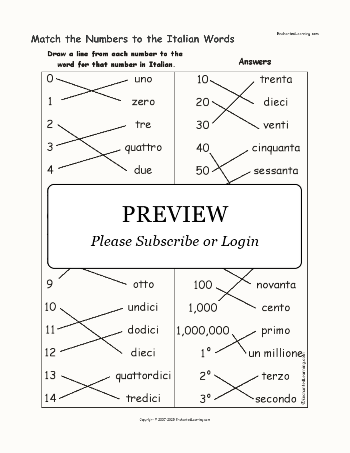 Match the Numbers to the Italian Words interactive worksheet page 2