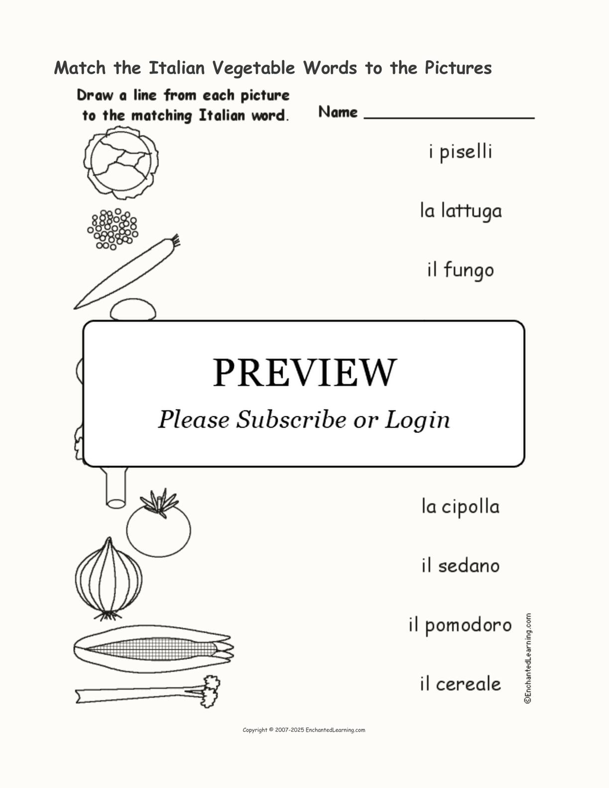 Match the Italian Vegetable Words to the Pictures interactive worksheet page 1