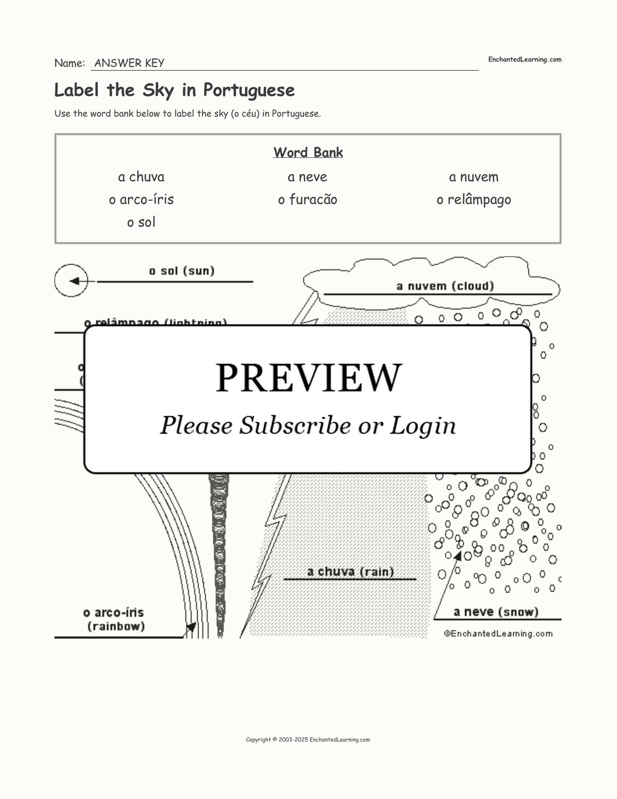 Label the Sky in Portuguese interactive worksheet page 2