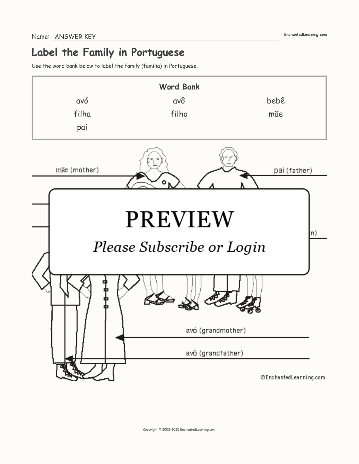 Label the Family in Portuguese interactive worksheet page 2